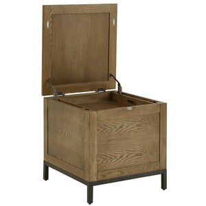 Wynn Trunk Style Oak End Table with Hidden Storage and Serving Tray