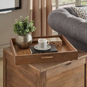 Wynn Trunk Style Oak End Table with Hidden Storage and Serving Tray