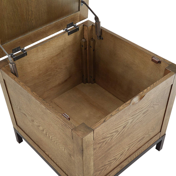 Wynn Trunk Style Oak End Table with Hidden Storage and Serving Tray
