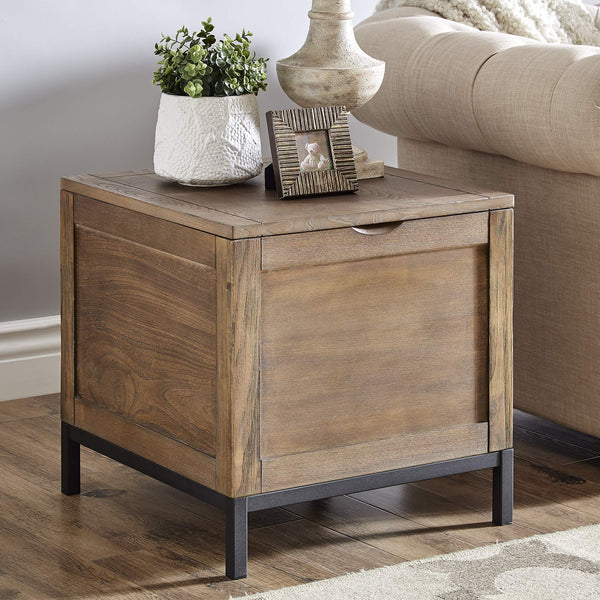 Wynn Trunk Style Oak End Table with Hidden Storage and Serving Tray