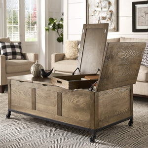 Wynn Oak Tone Rectangular Trunk Coffee Table with Storage and Casters