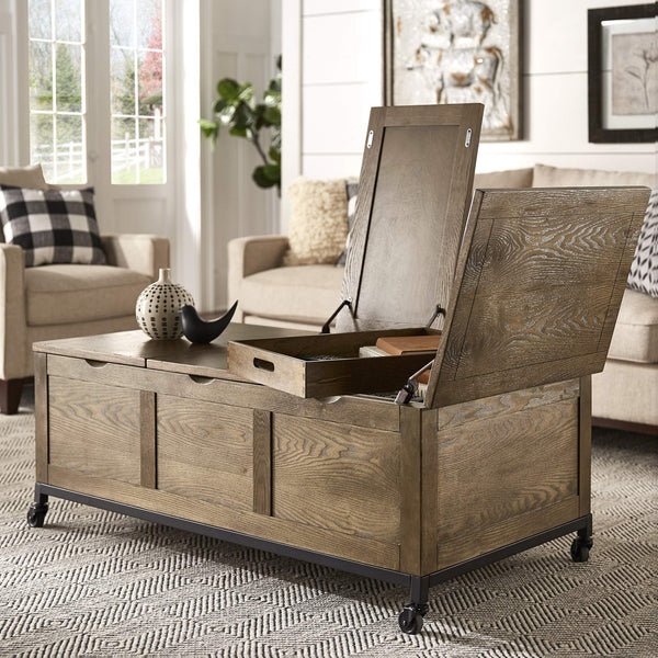 Wynn Oak Tone Rectangular Trunk Coffee Table with Storage and Casters