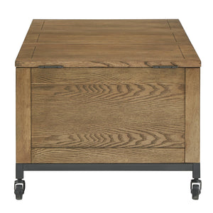 Wynn Oak Tone Rectangular Trunk Coffee Table with Storage and Casters