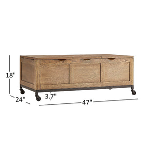 Wynn Oak Tone Rectangular Trunk Coffee Table with Storage and Casters
