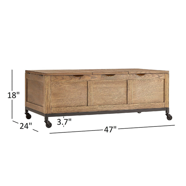 Wynn Oak Tone Rectangular Trunk Coffee Table with Storage and Casters