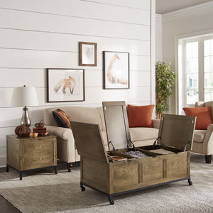 Wynn Oak Tone Rectangular Trunk Coffee Table with Storage and Casters