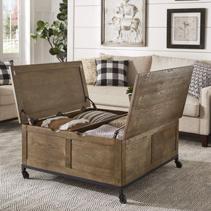 Wynn Trunk Style Square Coffee Table with Hidden Storage on Casters