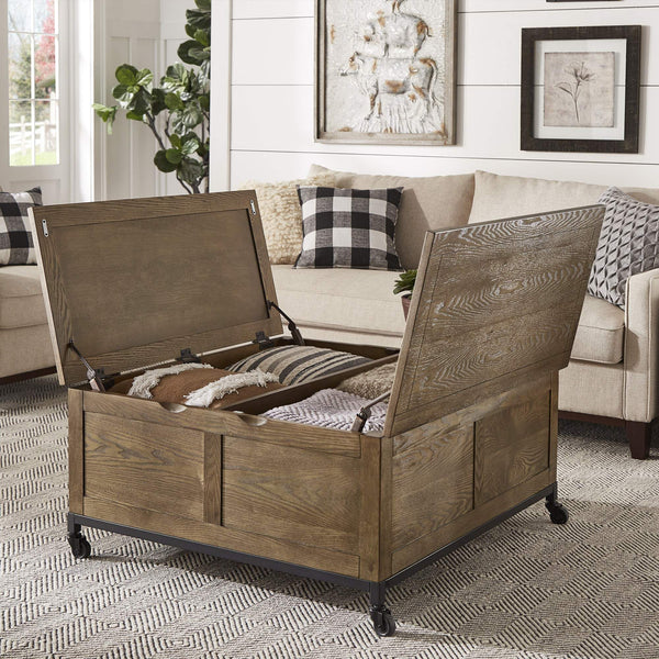 Wynn Trunk Style Square Coffee Table with Hidden Storage on Casters