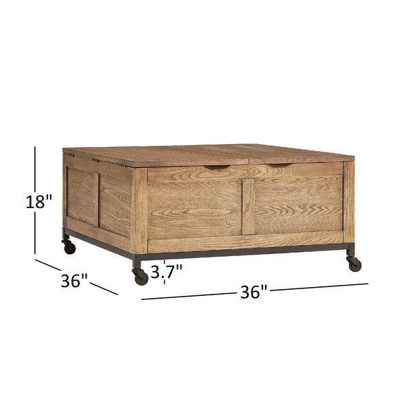 Wynn Trunk Style Square Coffee Table with Hidden Storage on Casters