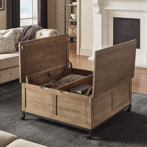 Wynn Trunk Style Square Coffee Table with Hidden Storage on Casters