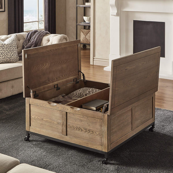 Wynn Trunk Style Square Coffee Table with Hidden Storage on Casters