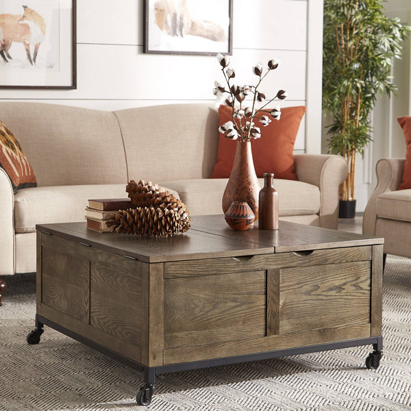 Wynn Trunk Style Square Coffee Table with Hidden Storage on Casters