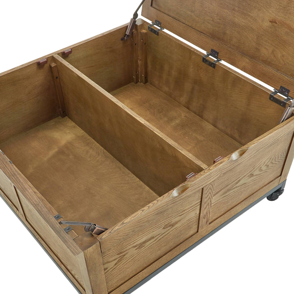 Wynn Trunk Style Square Coffee Table with Hidden Storage on Casters
