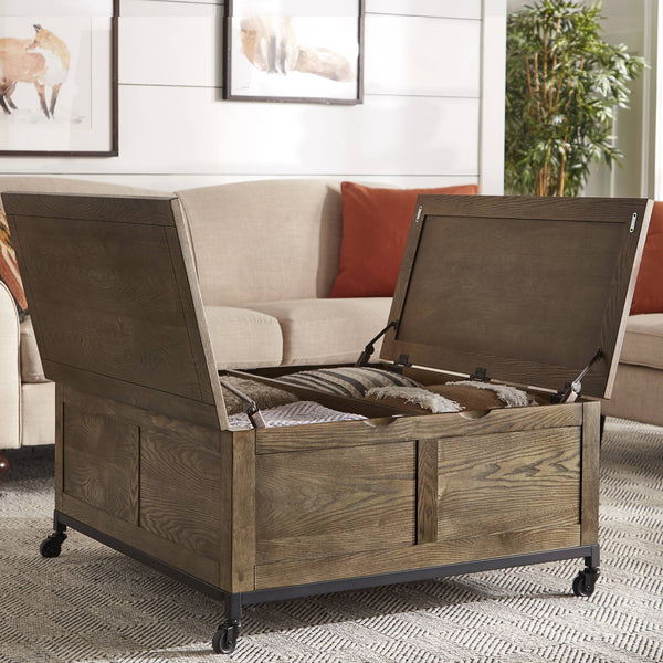 Wynn Trunk Style Square Coffee Table with Hidden Storage on Casters