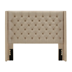 Wingback Button Tufted Upholstered Headboard Elegant Linen Look Bedroom Accent