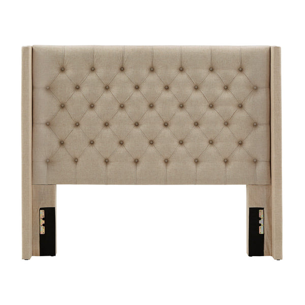Wingback Button Tufted Upholstered Headboard Elegant Linen Look Bedroom Accent
