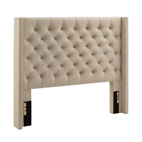 Wingback Button Tufted Upholstered Headboard Elegant Linen Look Bedroom Accent