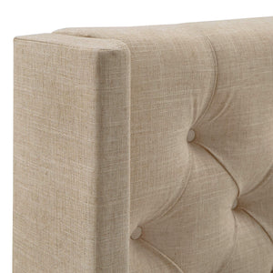 Wingback Button Tufted Upholstered Headboard Elegant Linen Look Bedroom Accent