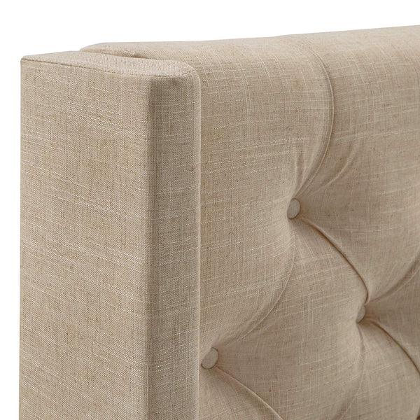 Wingback Button Tufted Upholstered Headboard Elegant Linen Look Bedroom Accent