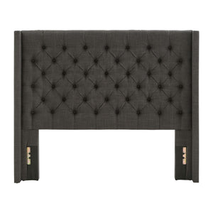 Wingback Button Tufted Upholstered Headboard Elegant Linen Look Bedroom Accent