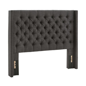 Wingback Button Tufted Upholstered Headboard Elegant Linen Look Bedroom Accent