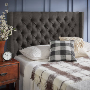 Wingback Button Tufted Upholstered Headboard Elegant Linen Look Bedroom Accent