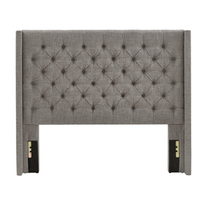 Wingback Button Tufted Upholstered Headboard Elegant Linen Look Bedroom Accent