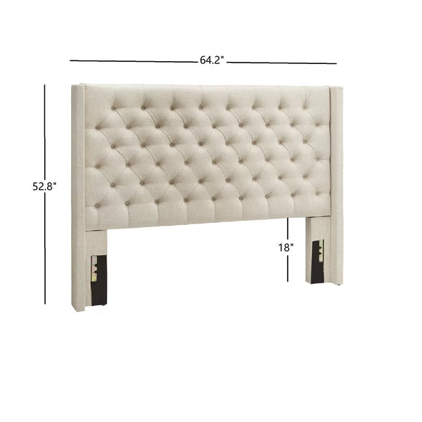 Wingback Button Tufted Upholstered Headboard Elegant Linen Look Bedroom Accent