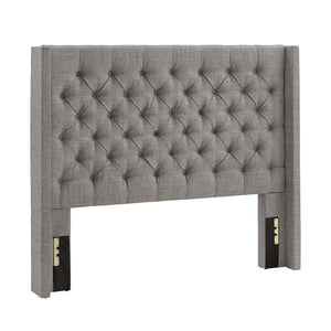 Wingback Button Tufted Upholstered Headboard Elegant Linen Look Bedroom Accent