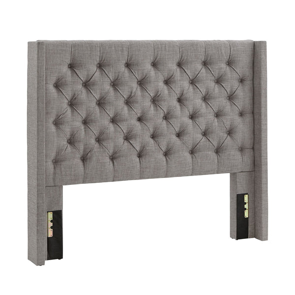 Wingback Button Tufted Upholstered Headboard Elegant Linen Look Bedroom Accent