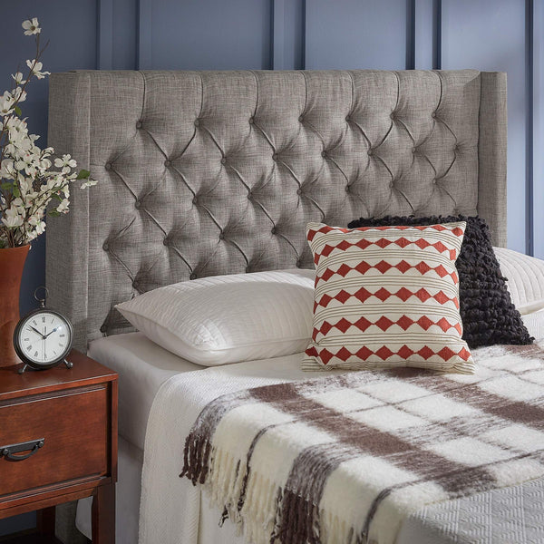 Wingback Button Tufted Upholstered Headboard Elegant Linen Look Bedroom Accent