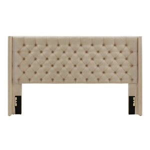 Wingback Button Tufted Upholstered Headboard Elegant Linen Look Bedroom Accent