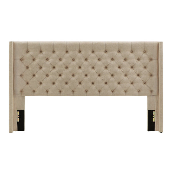 Wingback Button Tufted Upholstered Headboard Elegant Linen Look Bedroom Accent