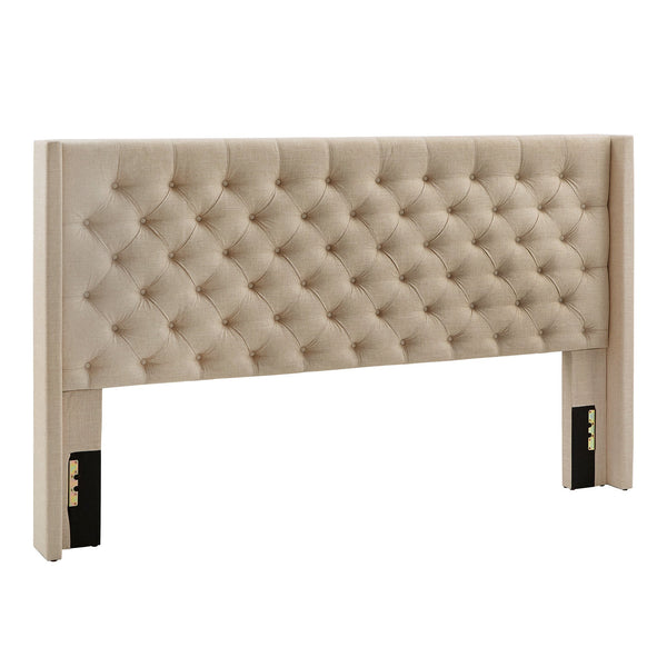 Wingback Button Tufted Upholstered Headboard Elegant Linen Look Bedroom Accent