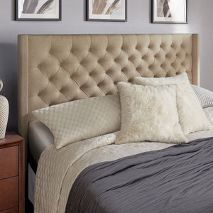 Wingback Button Tufted Upholstered Headboard Elegant Linen Look Bedroom Accent