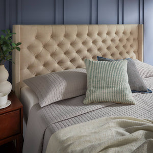 Wingback Button Tufted Upholstered Headboard Elegant Linen Look Bedroom Accent
