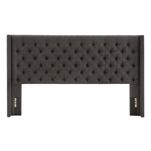 Wingback Button Tufted Upholstered Headboard Elegant Linen Look Bedroom Accent