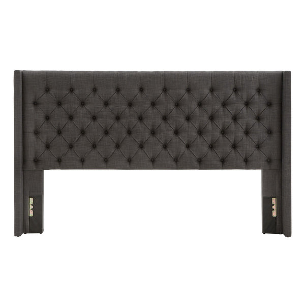 Wingback Button Tufted Upholstered Headboard Elegant Linen Look Bedroom Accent