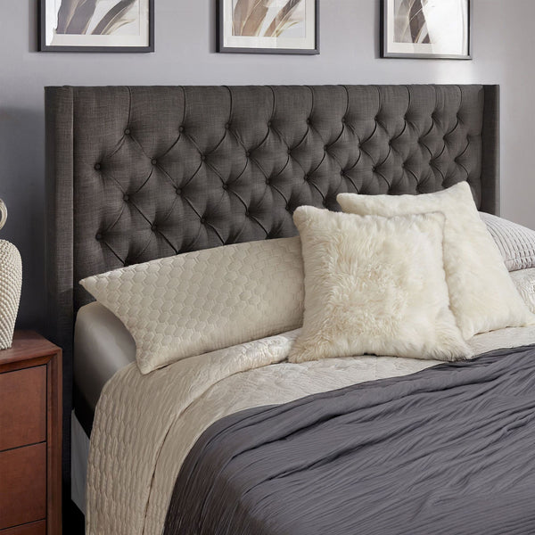 Wingback Button Tufted Upholstered Headboard Elegant Linen Look Bedroom Accent