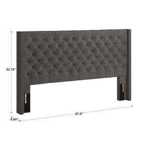 Wingback Button Tufted Upholstered Headboard Elegant Linen Look Bedroom Accent