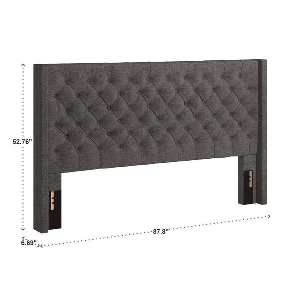 Wingback Button Tufted Upholstered Headboard Elegant Linen Look Bedroom Accent