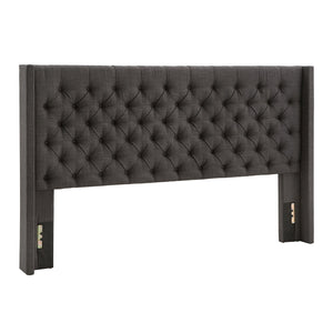 Wingback Button Tufted Upholstered Headboard Elegant Linen Look Bedroom Accent