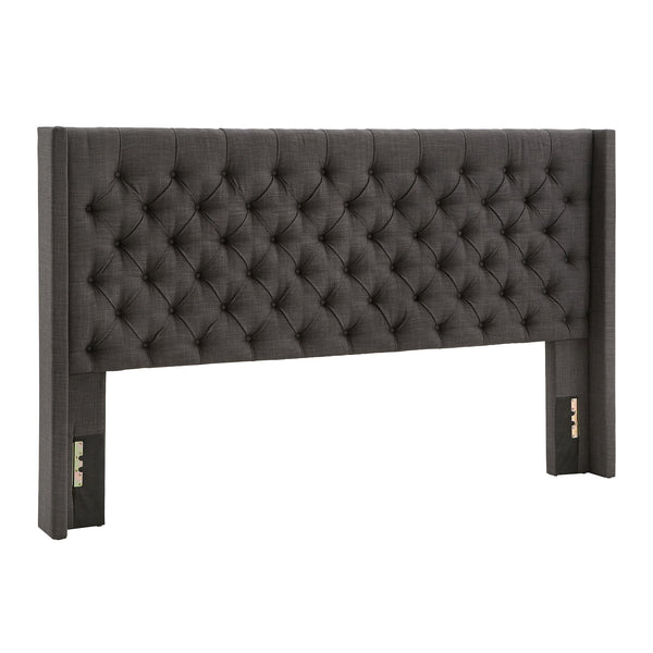 Wingback Button Tufted Upholstered Headboard Elegant Linen Look Bedroom Accent