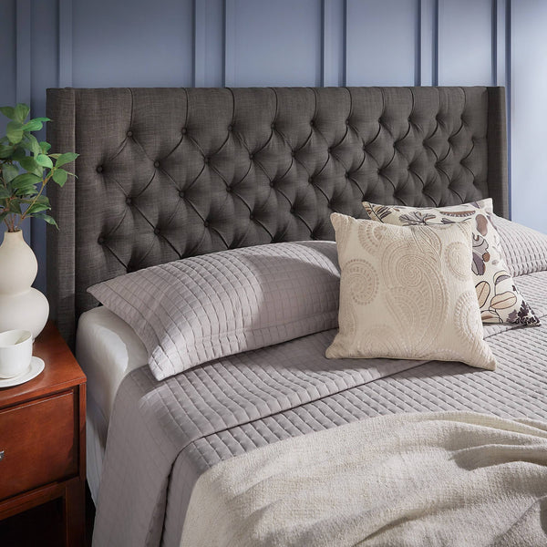 Wingback Button Tufted Upholstered Headboard Elegant Linen Look Bedroom Accent