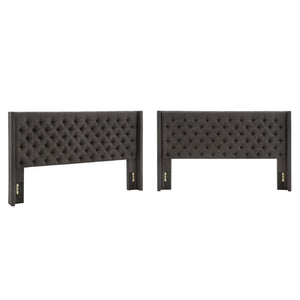 Wingback Button Tufted Upholstered Headboard Elegant Linen Look Bedroom Accent