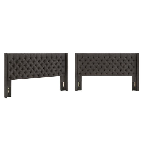 Wingback Button Tufted Upholstered Headboard Elegant Linen Look Bedroom Accent