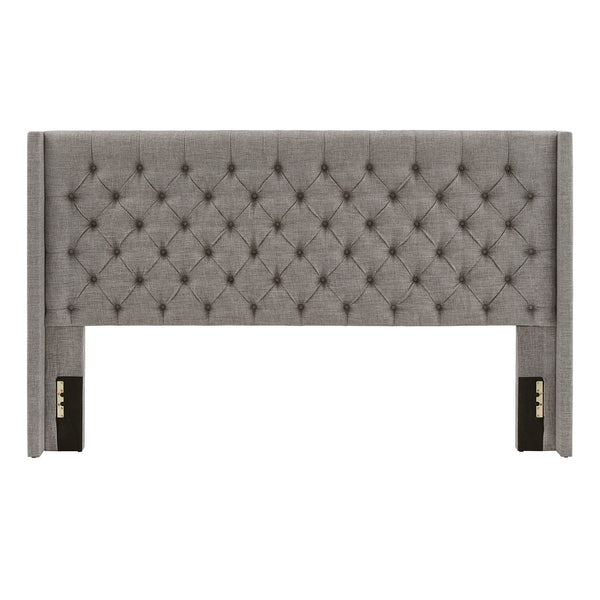 Wingback Button Tufted Upholstered Headboard Elegant Linen Look Bedroom Accent