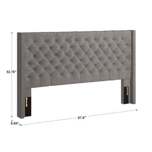 Wingback Button Tufted Upholstered Headboard Elegant Linen Look Bedroom Accent