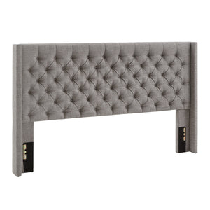 Wingback Button Tufted Upholstered Headboard Elegant Linen Look Bedroom Accent