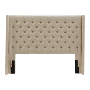Wingback Button Tufted Upholstered Headboard Elegant Linen Look Bedroom Accent